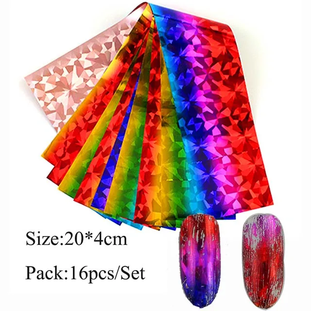 16pcs Nail Transfer Foils Sliders Decals For Nails Laser Rainbow Water Drops Stickers Sky Paper Nail Art Manicure Decoration - Цвет: 4