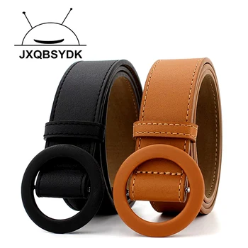

2020 Women Belts Fashion Round Buckle Design Pin Buckle Simple Student Style Imitation Leather PU Belts for Women
