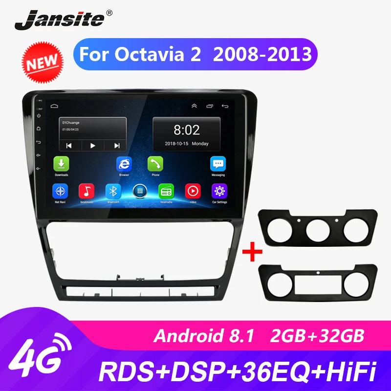 Jansite Wi-Fi 1" автомобильное радио для Skoda Octavia 2 2008-2013 RDS Android Авторадио 2.5D ips сенсорный экран Bluetooth плеер с рамкой