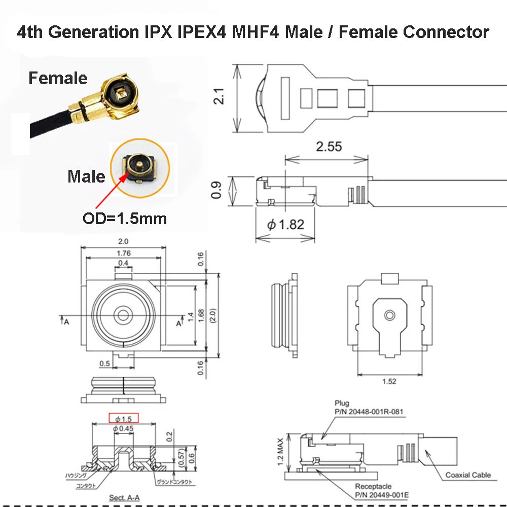 1PCS IPEX CABLE Male Plug IPEX1 to IPEX4 MHF4 u.fl IPX Female Jack Connector RF0.81 Coaxial Jumper WIFI 3G 4G Extensio Cable