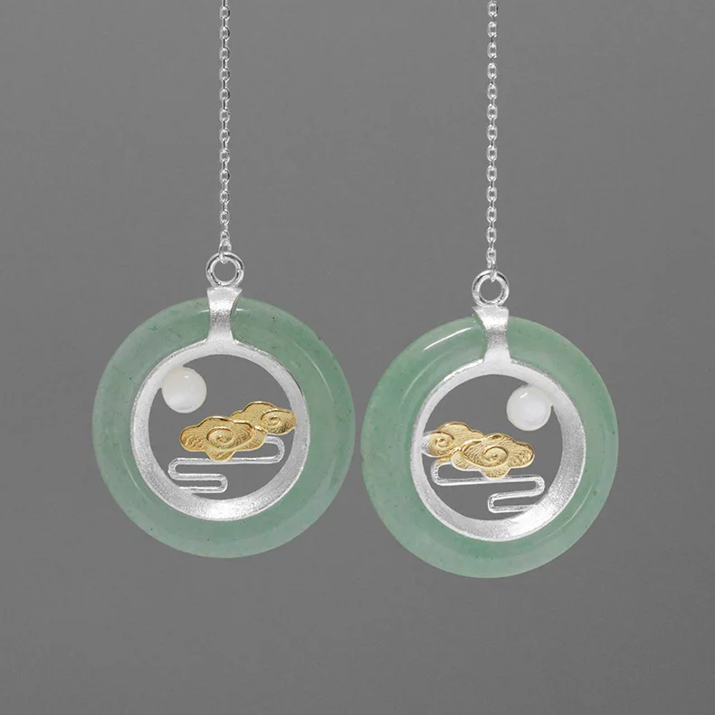 

INATURE 925 Sterling Silver Green Aventurine Cloud and Moon Drop Earrings for Women Fashion Jewelry Accessories