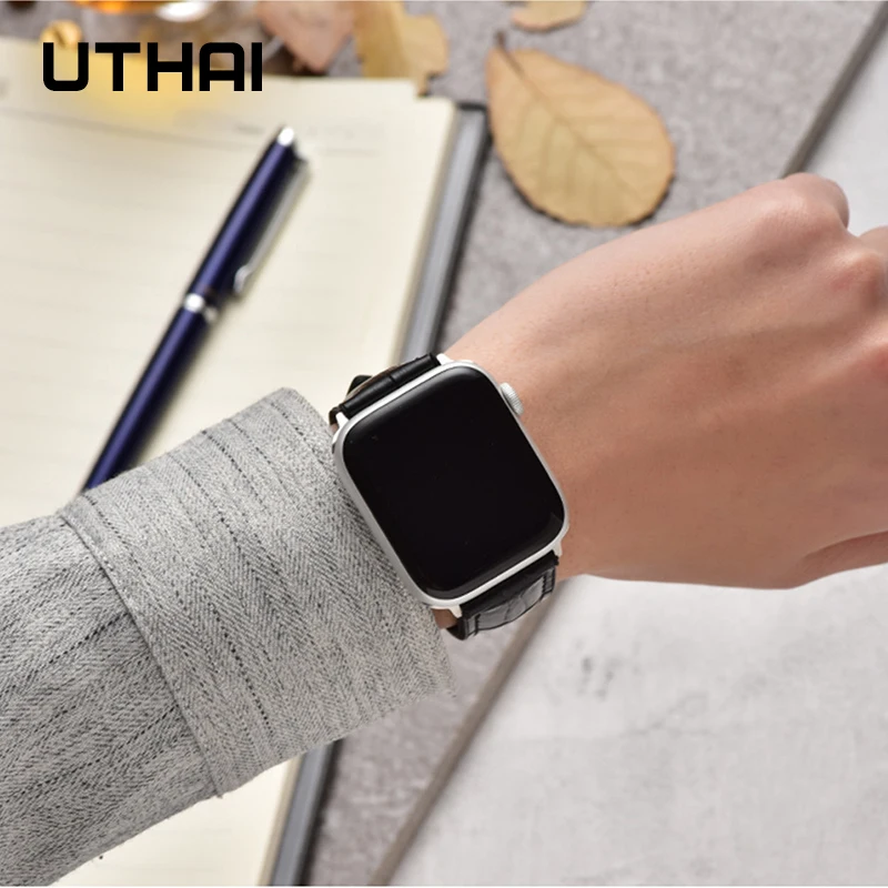 UTHAI P67 силиконовый и кожаный ремешок для apple watch band 42 мм 38 4 5 44 40 iwatch belt 3/2/1 высокое