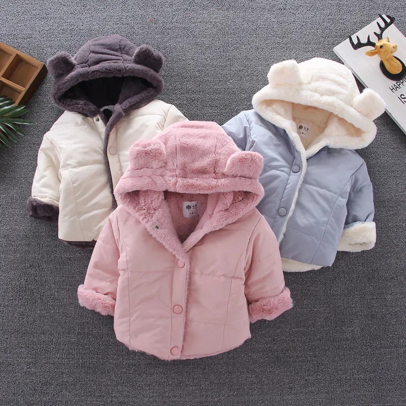 

2019 Winter New Style Children Girls Korean-style Solid Color Hooded Cotton Coat Children Thick Cotton-padded Jacket Cotton Over