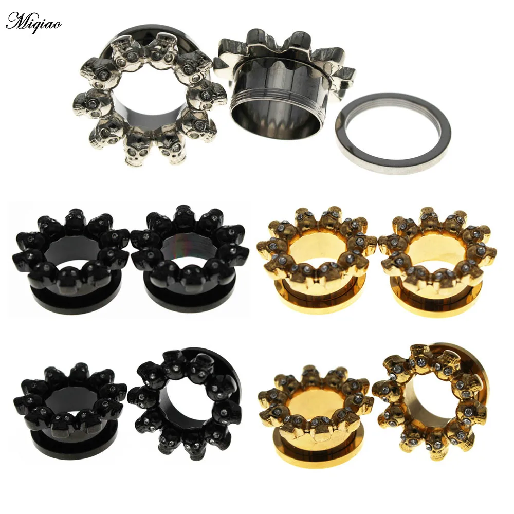 

Miqiao Stainless Steel Skeleton Tunnels Piercing Black Stretcher Expander Ear Gauge Flesh Tunnel Plug Jewelry