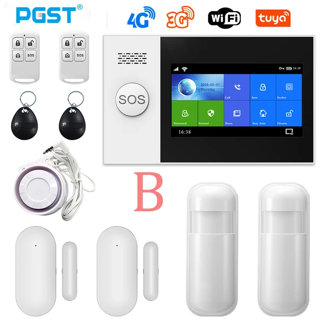 PGST PG-107 4G Tuya Wireless Home WIFI GSM Home Security With Motion Detector Sensor Burglar Alarm System Support Alexa & Google B.