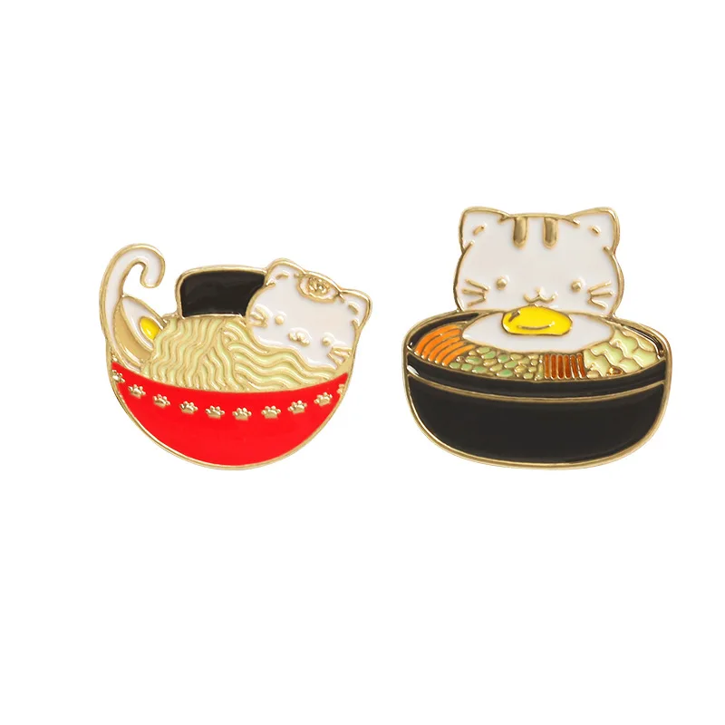 

Korean Cute Cat Ramen Bibimbap Brooches for Women Funny Animal Jewelry Enamel Pins Denim Ackets Backpack Badge Accessories