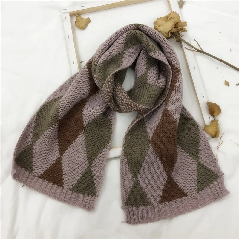 Pink Khaki Клетчатый осенне-зимний теплый шарф для мальчиков и девочек, шарфы для студентов, вязаный шерстяной шарф из пряжи, детская одежда для малышей - Цвет: Pink Khaki