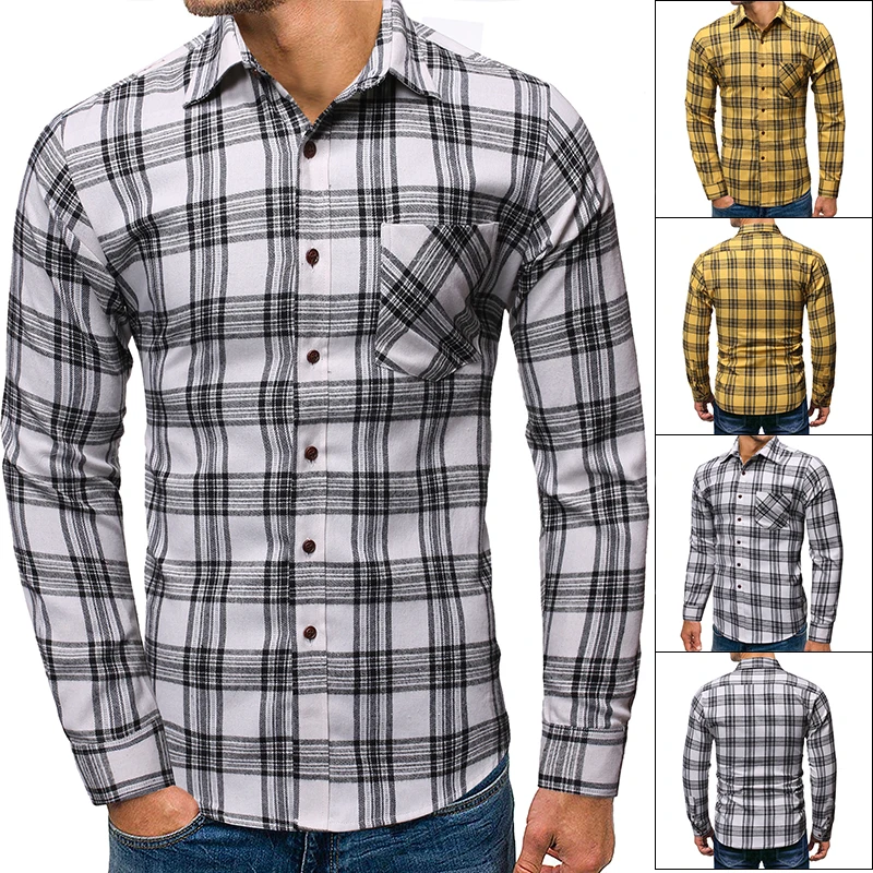 

Brand Lapel Shirt Men 2019 Autumn Flannel Check Long Sleeve Casual Shirts IT Man Cotton Hip Hop Streetwear Slim Business