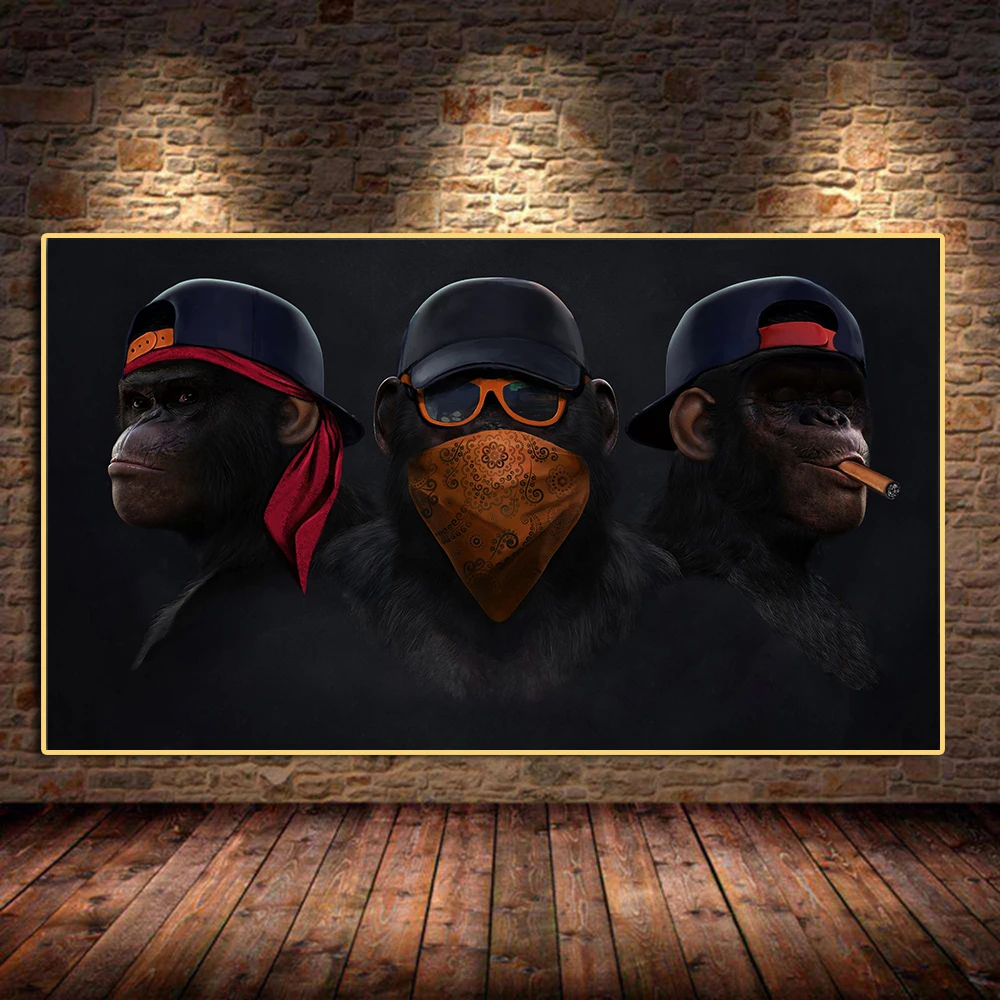 Cool Monkeys Headphones Thug Bandana  Large Canvas 3 Split Panels 20x30inch 