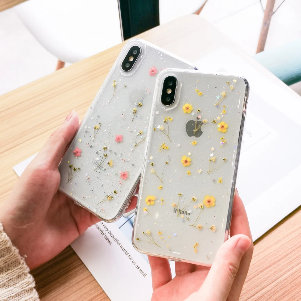 Блестящий чехол для телефона ins с настоящими цветами и высушенными iPhone 11 Pro Max X XR XS