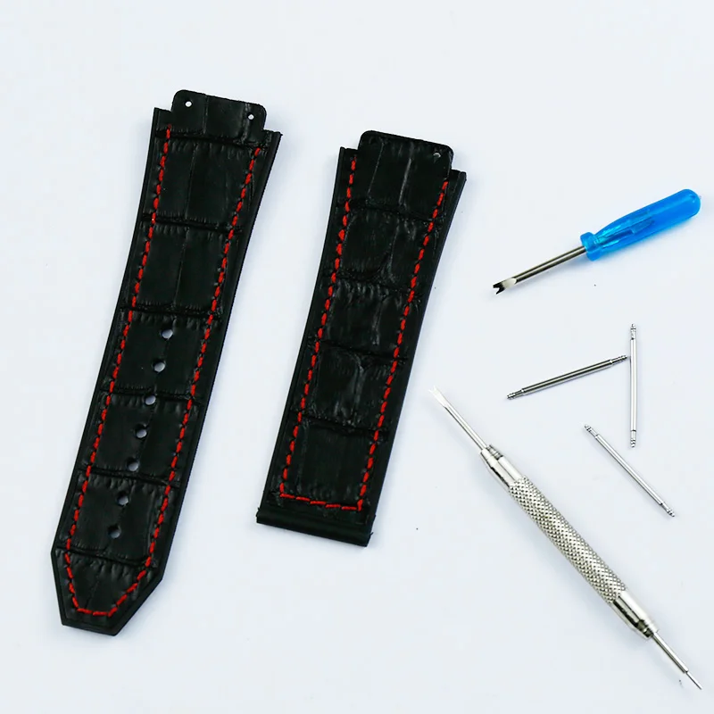 Black red line Аксессуары для часов Hublot кожаный ремешок 19 мм x 25 мм мужской и женский резиновый спортивный водонепроницаемый ремешок hublot Складная пряжка - Цвет ремешка: Black red line
