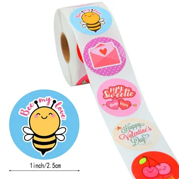 

500pcs / roll round Valentine's Day sticker gift box package seal paste scrapbook sticker decoration wedding sticker 8 patterns