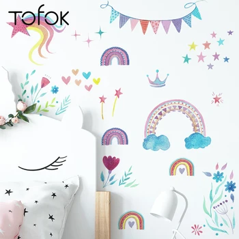 

Tofok Bright Color Stars Rainbow Bouquet DIY Wall Sticker Decor Kids Room Nursery Cabinet Fridge Sticker Cute Ins Mural Decals