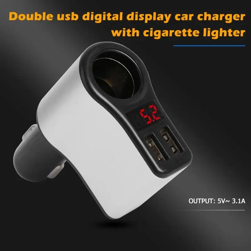 Автомобильное зарядное устройство прикуриватель двойной 2 порта USB зарядное устройство цифровой дисплей адаптер Адаптивная Модель 12-24 В общего назначения