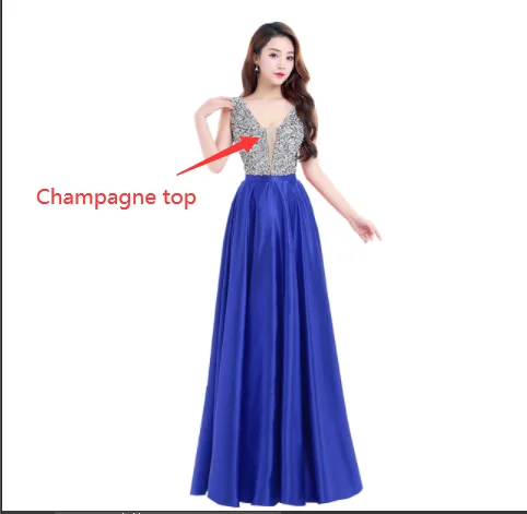 champagne tulle Ladybeauty Новые V-образным Вырезом Бисер Лиф с Открытой Спиной Длинное Вечернее Платье Партии Элегантный Платье-Де-Феста Быстрая Пром Платье - Цвет: champagne tulle