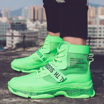 

Fashion Street Shoes Men Transparent Sole Chunky Sneakers Men Chaussure Homme High Top Dad Shoes Orange Green Yellow