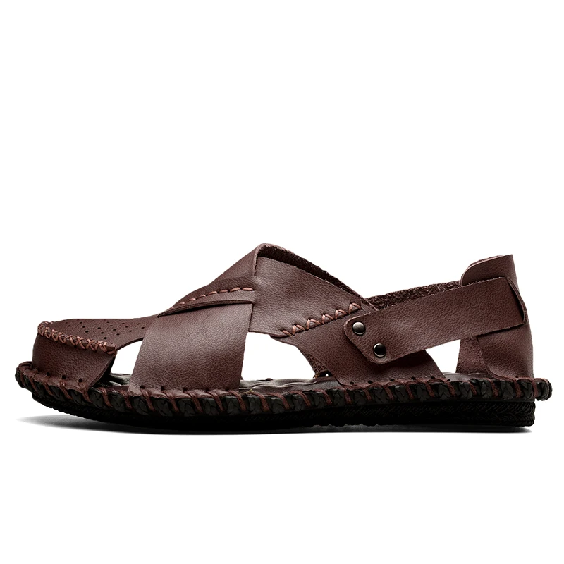 Dark Brown Brand New Men Sandals Comfortable Genuine Leather Casual Shoes For Male Man Beach Sandals Men Summer Shoes - Цвет: Dark Brown
