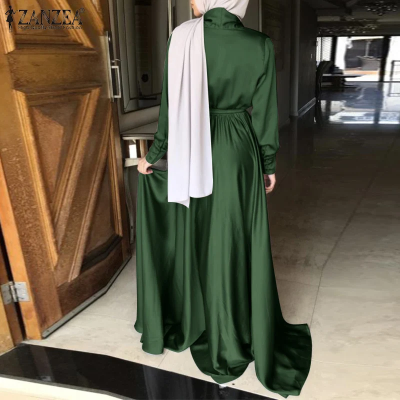 muçulmano moda das mulheres de zanzea vestido de manga longa casual muçulmano com cinto de festa robe abaya kaftan solto elegante vestidos de clube