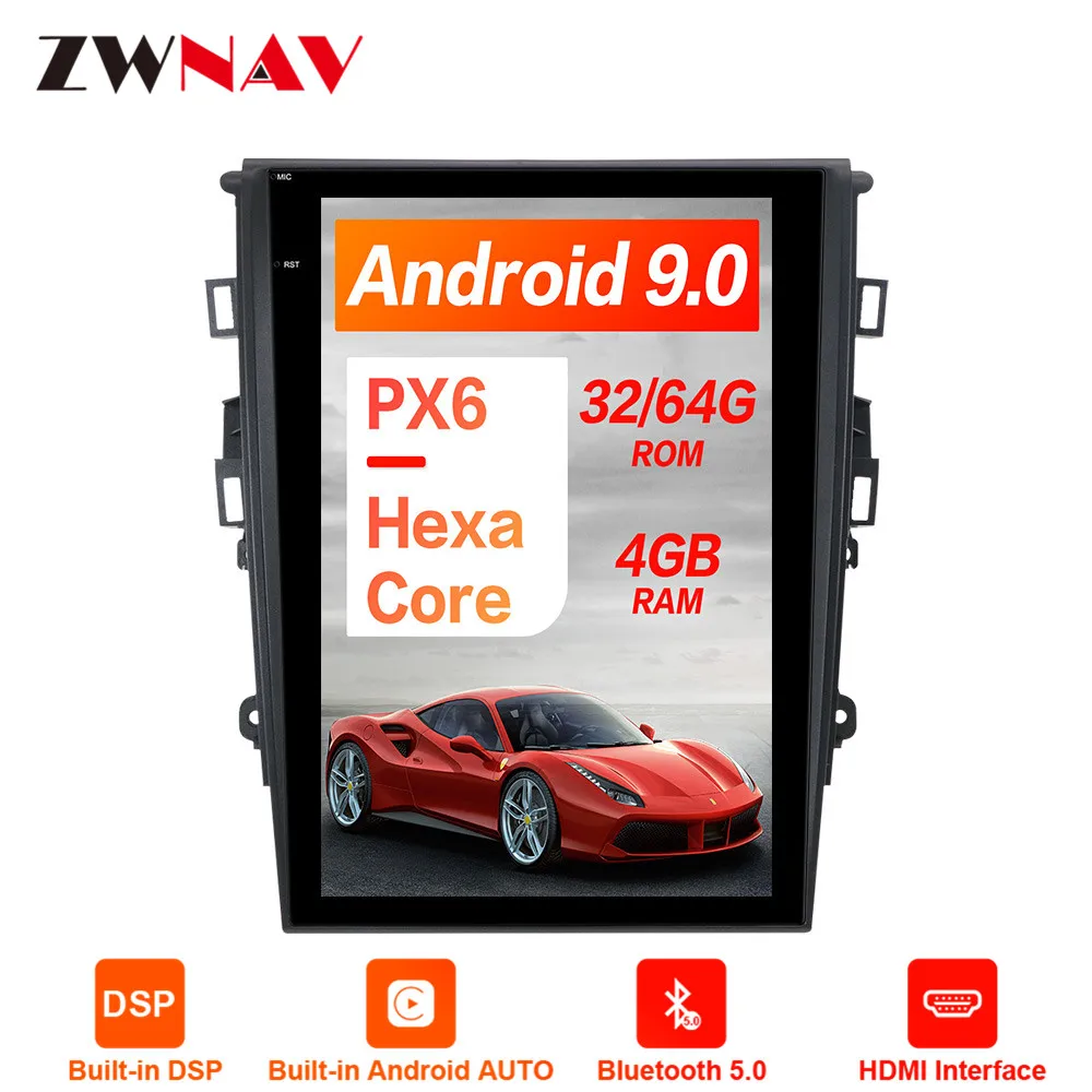 PX6 4 Гб ОЗУ Тесла стиль Android 9,0 Автомобильный gps навигация для Ford Mondeo Fusion MK5 2013+ головное устройство Мультимедиа Радио магнитофон