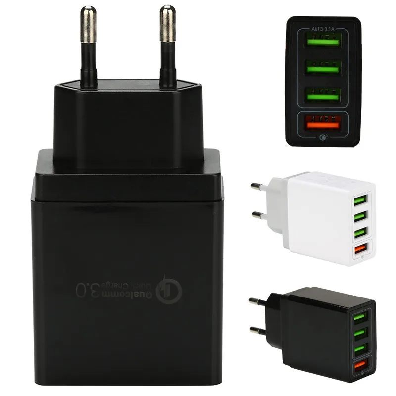 4 USB зарядное устройство 5 В 3,0 А высокая мощность двойной Quick Charge Быстрая зарядка QC3.0+ 2.4A многопортовое зарядное устройство для мобильного телефона EU/US/UK