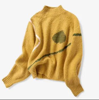

New Women Knitted Sweater Ladies Long Sleeve Geometric Line Heart pattern Knitwear top Casual female Pullover