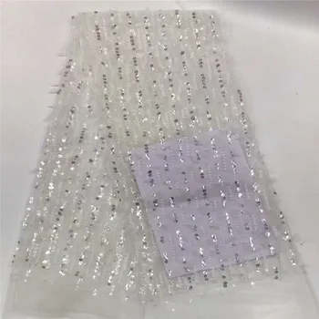 

Sequined Style African High Quality Net Wedding Lace Fabric New Nigeria big Sequins Guipure Tulle Sewing Evening Dress Material