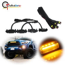 4pcs Smoked Lens Amber LED Front Grille Light assemblies with Wiring Harness Kit For 16 up Toyota Tacoma w/TRD Pro Grill 12V