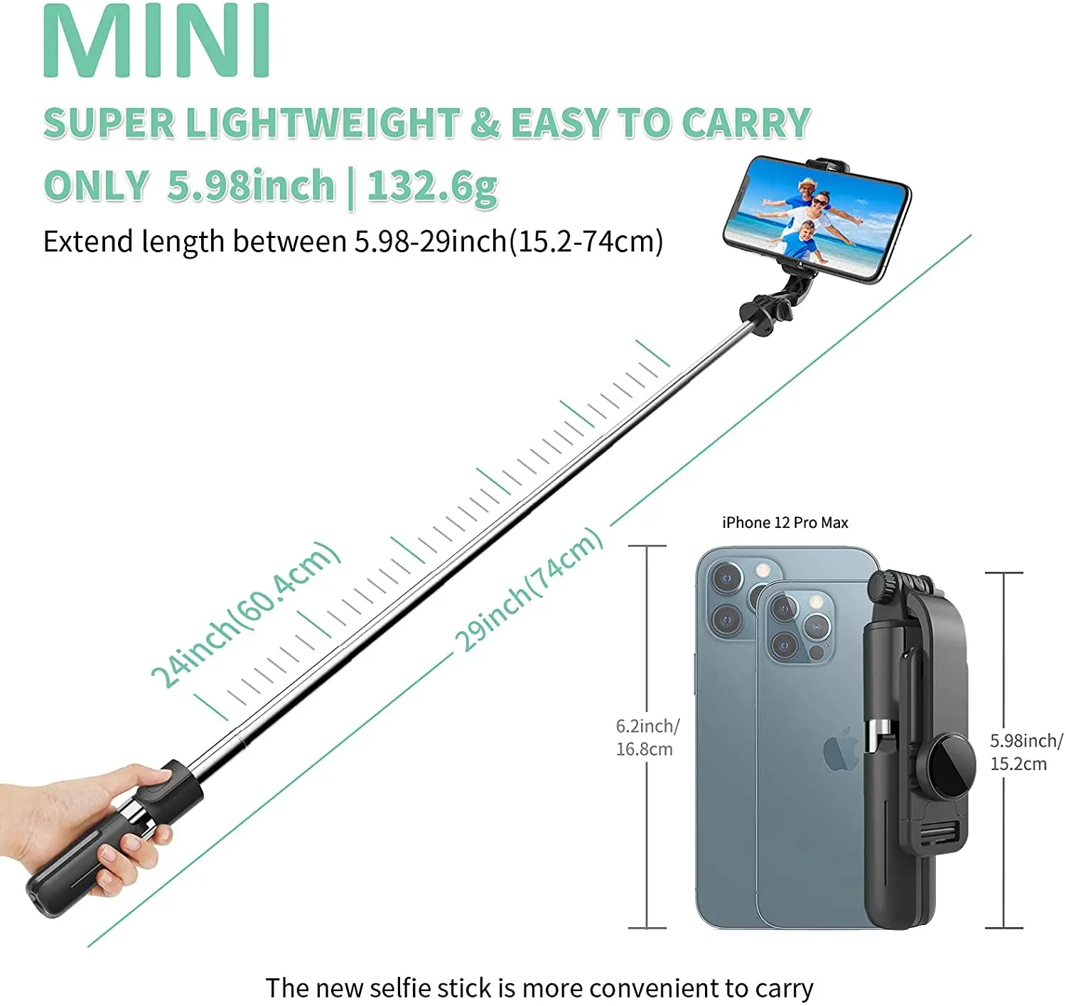 Mini Selfie Stick 4 in 1 Extendable Portable Bluetooth Selfie Stick Tripod & Phone Tripod Stand with Detachable Wireless Remote