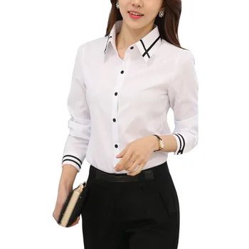 

Women Long Sleeve Blouses Turn Down Collar Office School OL Slim Fit Shirt Tops Plus Size 5XL SER88