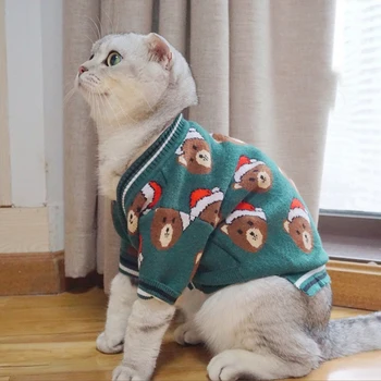 

Christmas bear cartoon Dog knitting Sweater Dog Outfit Pet Cardigan Knit Pullover For Schnauzer Bulldog Teddy Pug Clothing