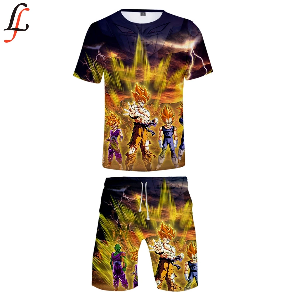 DRAGON BALL Z Harajuku 3D Повседневное крутая Мужская 2 комплекта летние популярные кепки в стиле "хип-хоп" Хай-стрит футболка, рубашка+ Комплекты с короткими штанами