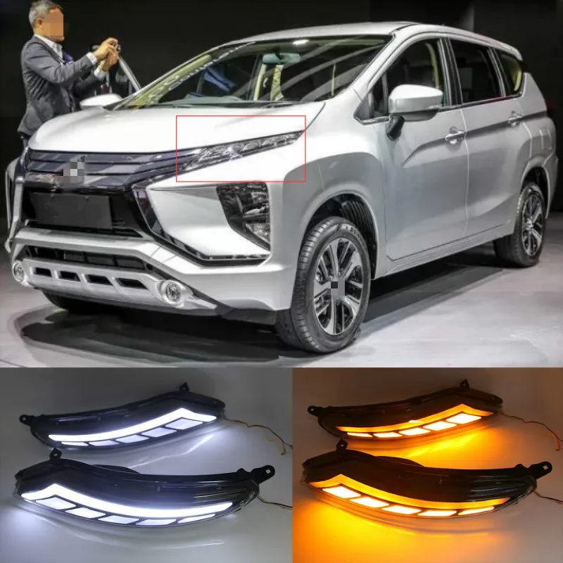 1 Pair DRL For Mitsubishi Xpander Eclipse Cross 2017 2018 2019 2020 LED Daytime Running Light fog lamp Yellow Turn Signal | Автомобили и