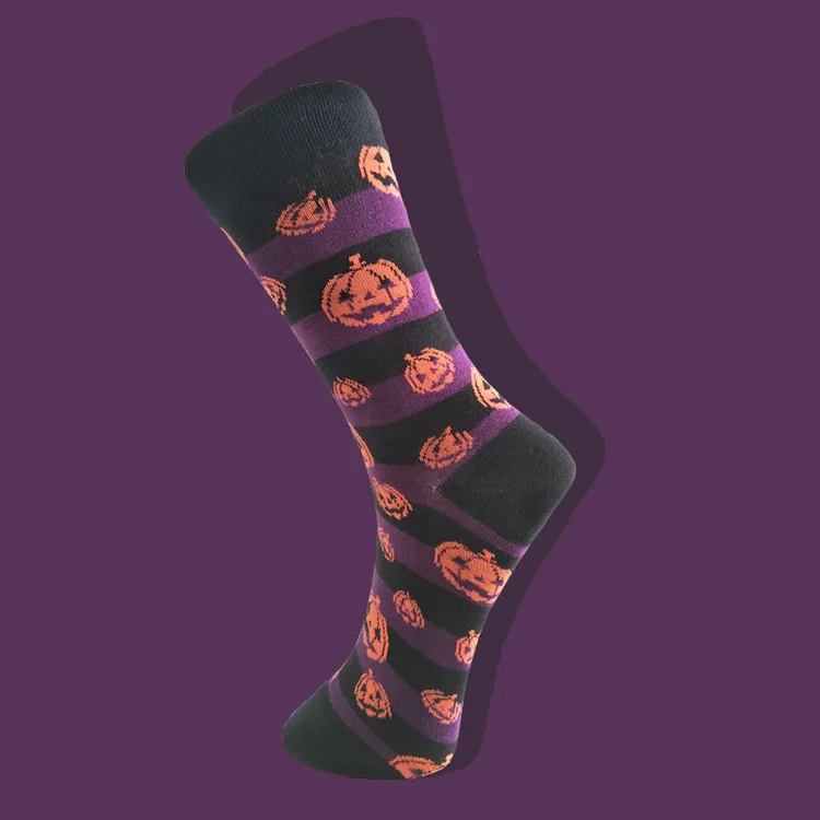 Европейский стиль тыква летучая мышь носки Хэллоуин уникальные забавные мужские носки весна лето удобные носки до середины икры - Цвет: NGBF-2