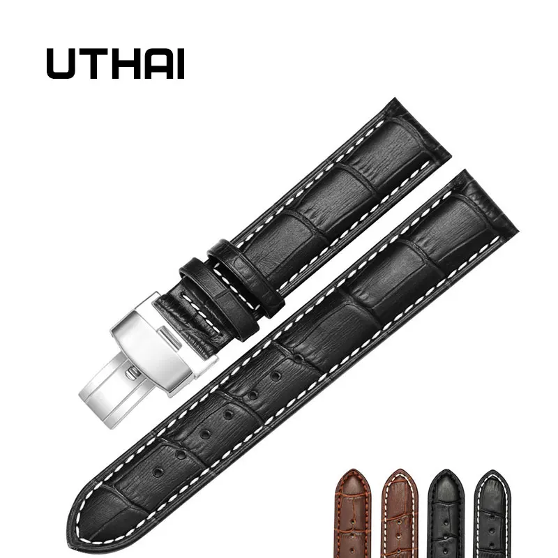 UTHAI B05 20 мм ремешок для часов складная застежка браслет часы кожаный ремешок 22 мм ремешок для часов из телячьей кожи Ремешки для наручных часов