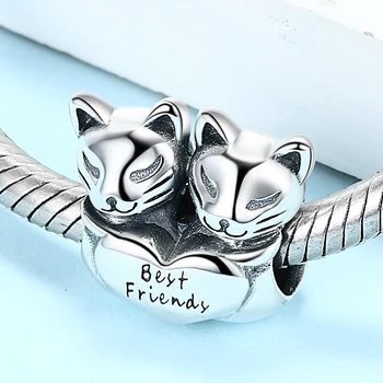 

Xiaojing 925 Sterling Silver Animal Beads Cat Best Friend Charms Fit Pandora Bracelet for Women Sister Friend Fine Jewelry Gift