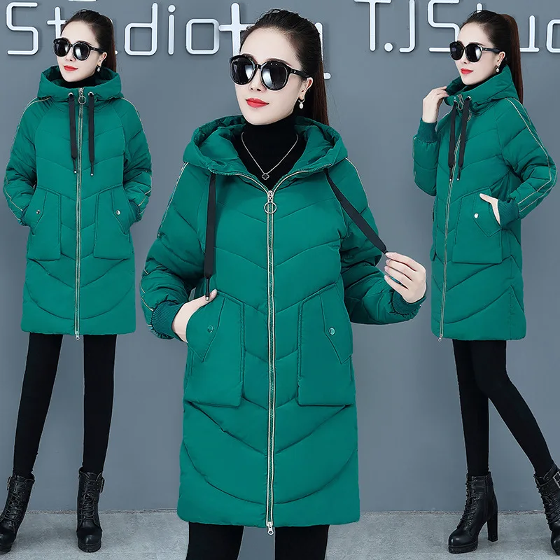 Модная новая парка с капюшоном женская зимняя куртка тонкая хлопковая стеганая теплая Толстая куртка повседневная Студенческая Куртка Длинные парки для женщин - Цвет: Malachite green