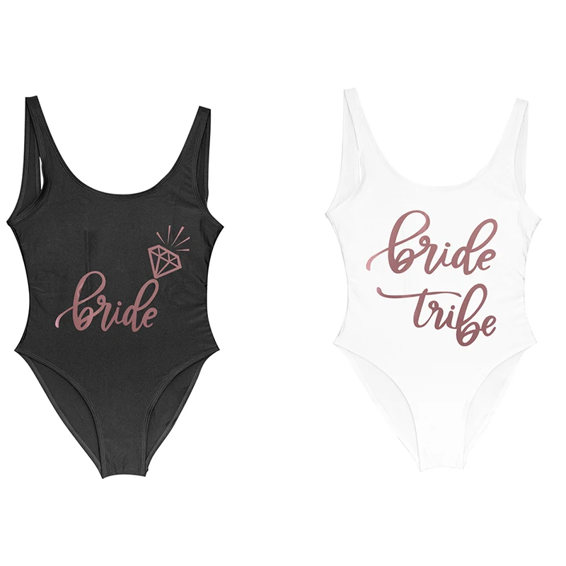 2021 One Piece Swimsuit Bride Tribe Rose Gold Letter Bathing Suit Summer Bodysuit Sexy Swimwear Women High Cut Low Back Bikini | Спорт и