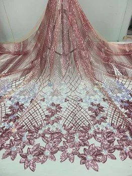 

2020 High Quality French Tulle Mesh Milk Silk Lace Fabrics Latest African Luxury Sequins Lace Fabrics For Nigerian Wedding Party