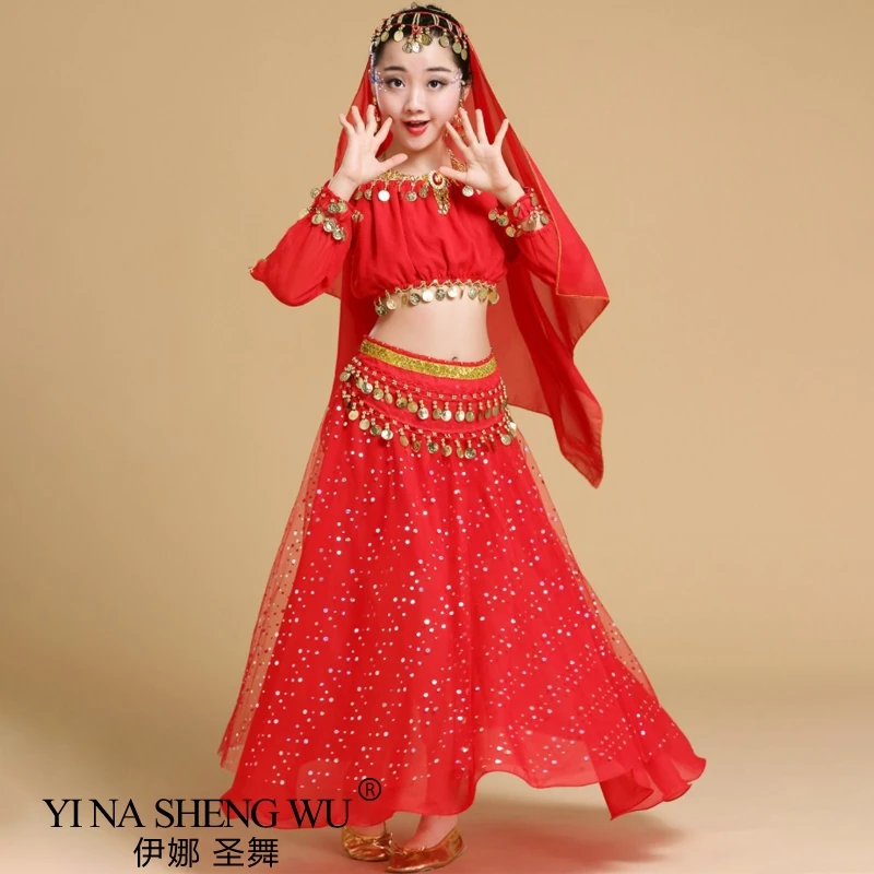 Fashion New Style Child Belly Dance Indian Dance Costume Set Sari Bollywood Children Outfit Belly Dance Performance Clothes Sets