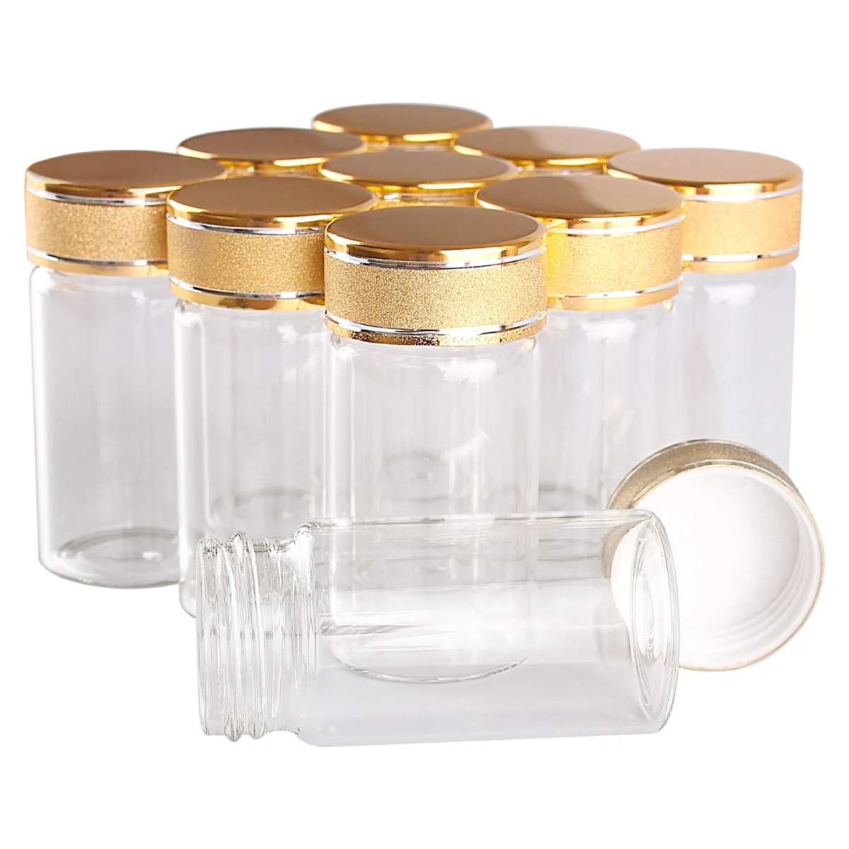 24 pieces 25ml 30*60mm Glass Bottles with Golden Frosted Caps Transparent Perfume Bottle Spice Jars | Дом и сад