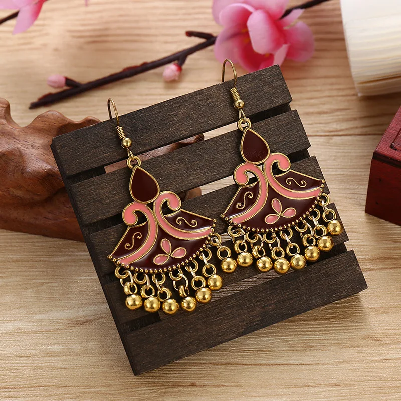 Индийский цыганский золотой цветок из бисера кисточкой себе Jhumka висячие серьги