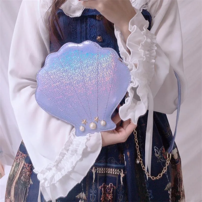 Lolita Women Lovely PU Handbags Pearl Shoulder Bag Harajuku Sea Shell Shape Girls Crossbody Bolsas Girl Chain Messenger Bags |