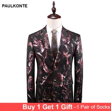 Новинка, Мужской приталенный пиджак с принтом, высокое качество, модный тренд, роскошный мужской блейзер