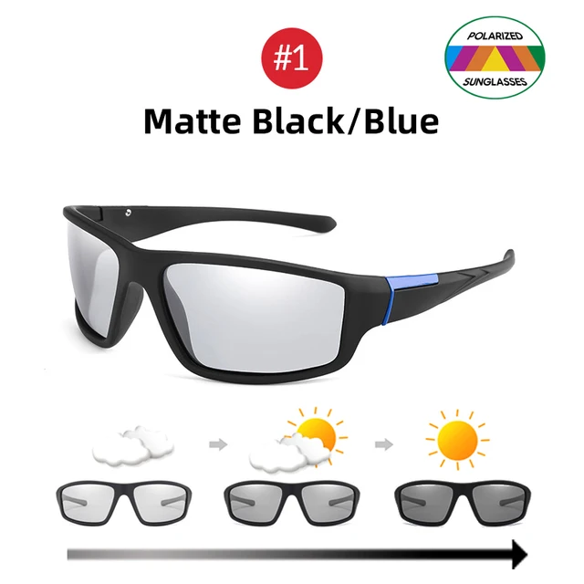 Men Photochromic Sunglasses Matte Black Sports Goggles Women Color Changing 100% Polarized Bicycle Riding 2022 Sun Glasses 1 Matte Black Blue