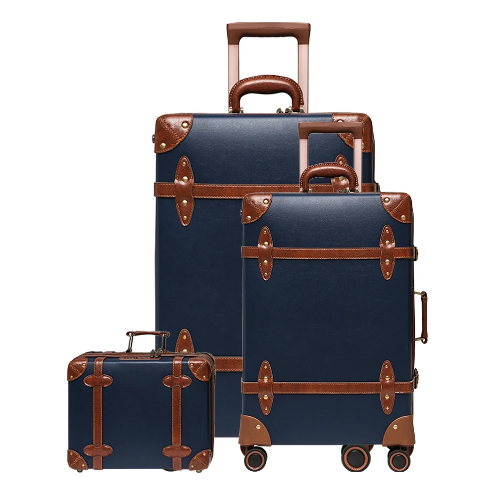 Винтажный багаж набор носить на милый чемодан с прокатки Спиннер колеса TSA багажный замок 3 шт. высокой емкости - Цвет: Navy Blue