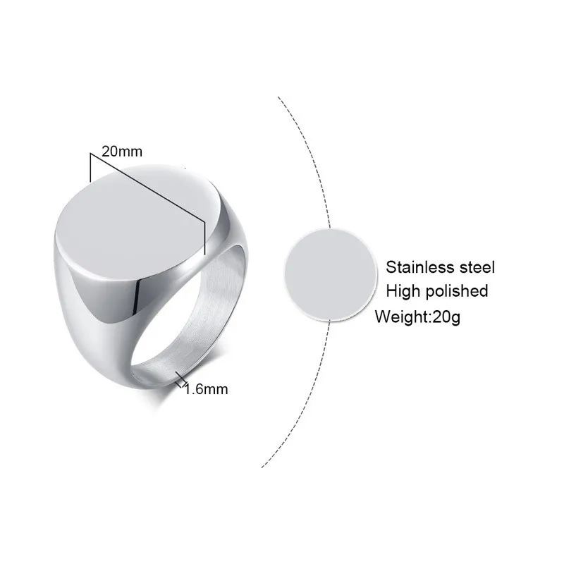 ZORCVENS 20 мм массивное персонализированное круглое кольцо с печатью для мужчин Глянцевая Тяжелая нержавеющая сталь штамповое Кольцо Панк мужской