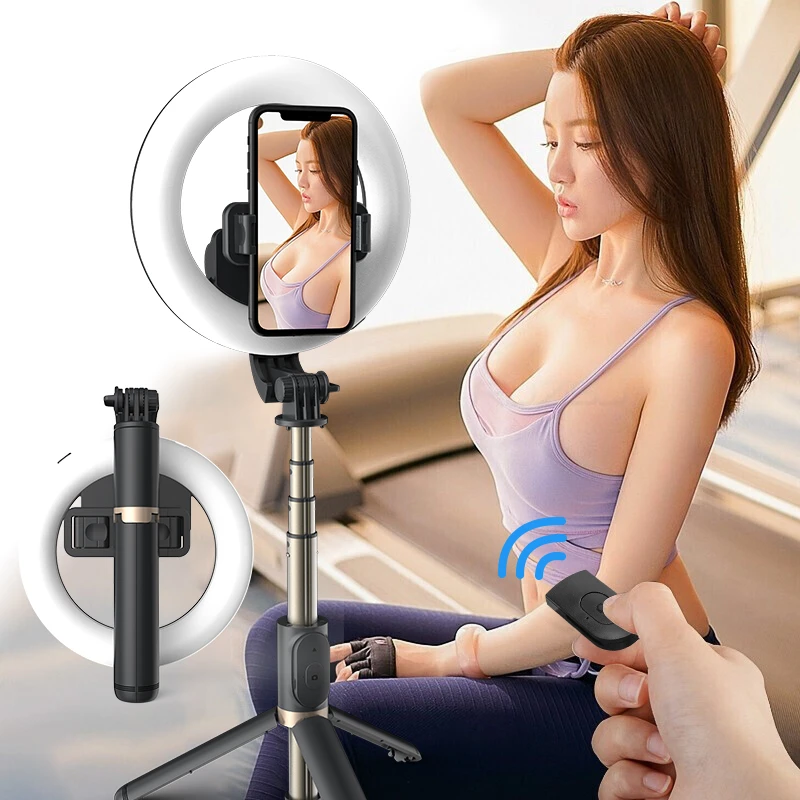 RUZSJ Q07 Wireless Bluetooth Selfie Stick With 6inch LED Ring Photography Light Foldable Tripod Monopod for iPhone SMARTPHONES - ANKUX Tech Co., Ltd