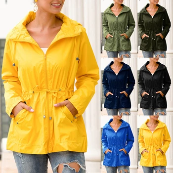 

2020 Women Zipper Hoodies Jacket Coat Waterproof Slim Jacket Outdoor Hiking Clothes Lightweight Raincoat Autumn And Winter
