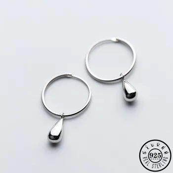 

925 Sterling Silver Minimalist Water Drop Pendant Hoops Piercing Earrings Round Circle Ear Rings Fine Jewelry for Women
