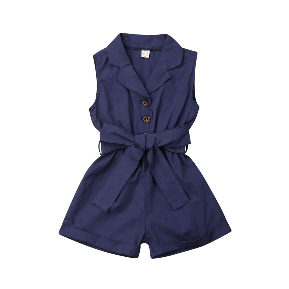 New Summer Kids Baby Girls Formal Clothes One-Pieces Sleeveless Button Bandage Romper Jumpsuit Overalls Outfits